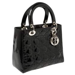 Pre Owned Dior Black Patent Leather Medium Lady Dior Tote