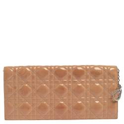Pre Owned Dior Beige Quilted Cannage Patent Leather Lady Dior Chain Clutch