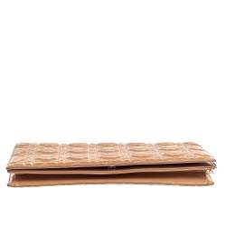 Pre Owned Dior Beige Quilted Cannage Patent Leather Lady Dior Chain Clutch