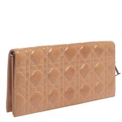 Pre Owned Dior Beige Quilted Cannage Patent Leather Lady Dior Chain Clutch