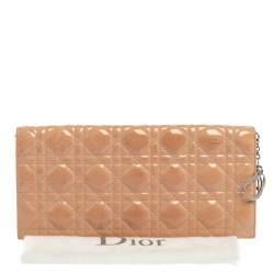 Pre Owned Dior Beige Quilted Cannage Patent Leather Lady Dior Chain Clutch