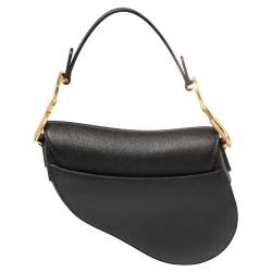 Pre Owned Dior Black Leather Mini Saddle Bag