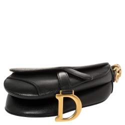 Pre Owned Dior Black Leather Mini Saddle Bag