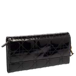 Dior Black Cannage Patent Leather Lady Dior Wallet on Chain