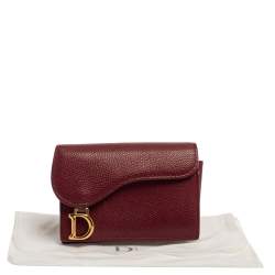 Pre Owned Dior Red Leather Saddle Card Holder