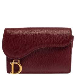 Pre Owned Dior Red Leather Saddle Card Holder