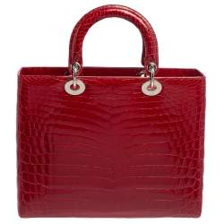 Pre Owned حقيبة ديور ليدي ديور جلد تمساح أحمر لامع كبيرة