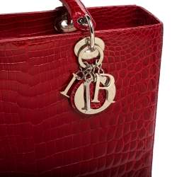 Pre Owned حقيبة ديور ليدي ديور جلد تمساح أحمر لامع كبيرة