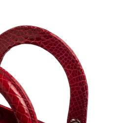 Pre Owned حقيبة ديور ليدي ديور جلد تمساح أحمر لامع كبيرة