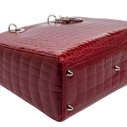 Pre Owned حقيبة ديور ليدي ديور جلد تمساح أحمر لامع كبيرة