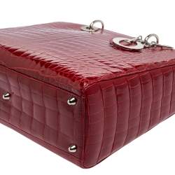 Pre Owned حقيبة ديور ليدي ديور جلد تمساح أحمر لامع كبيرة