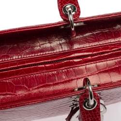 Pre Owned حقيبة ديور ليدي ديور جلد تمساح أحمر لامع كبيرة