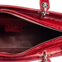 Pre Owned حقيبة ديور ليدي ديور جلد تمساح أحمر لامع كبيرة