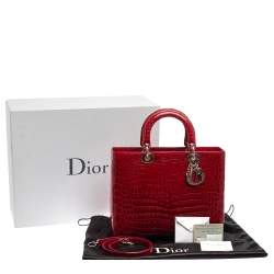 Pre Owned حقيبة ديور ليدي ديور جلد تمساح أحمر لامع كبيرة