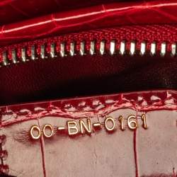 Pre Owned حقيبة ديور ليدي ديور جلد تمساح أحمر لامع كبيرة