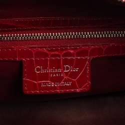 Pre Owned حقيبة ديور ليدي ديور جلد تمساح أحمر لامع كبيرة