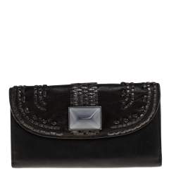 Pre Owned Dior Black Leather Crystal Detail Continental Wallet