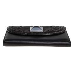 Pre Owned Dior Black Leather Crystal Detail Continental Wallet