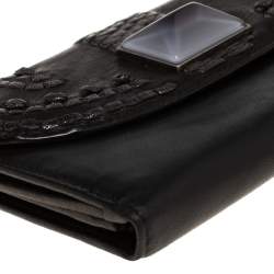 Pre Owned Dior Black Leather Crystal Detail Continental Wallet