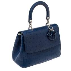 Pre Owned Dior Blue Ostrich Medium Be Dior Flap Top Handle Bag