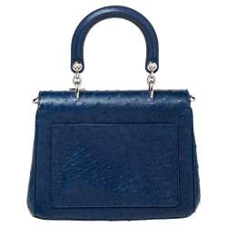 Pre Owned Dior Blue Ostrich Medium Be Dior Flap Top Handle Bag