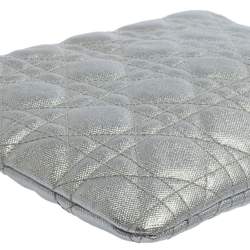 Pre Owned Dior Silver Cannage Coated Canvas Panarea Clutch