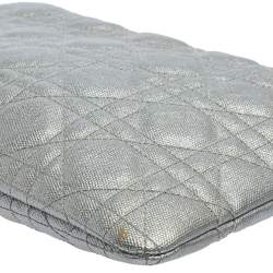 Pre Owned Dior Silver Cannage Coated Canvas Panarea Clutch