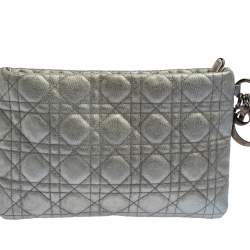 Pre Owned Dior Silver Cannage Coated Canvas Panarea Clutch