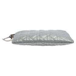 Pre Owned Dior Silver Cannage Coated Canvas Panarea Clutch