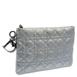 Pre Owned Dior Silver Cannage Coated Canvas Panarea Clutch