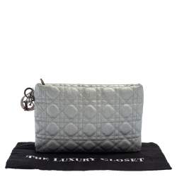 Pre Owned Dior Silver Cannage Coated Canvas Panarea Clutch