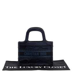 Pre Owned Dior Navy Blue Camouflage Canvas Mini Book Tote