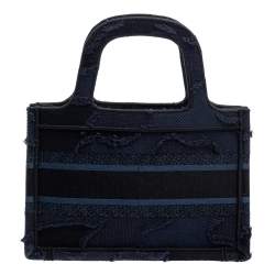 Pre Owned Dior Navy Blue Camouflage Canvas Mini Book Tote