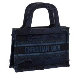 Pre Owned Dior Navy Blue Camouflage Canvas Mini Book Tote
