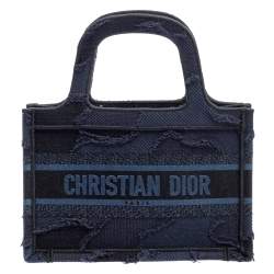 Pre Owned Dior Navy Blue Camouflage Canvas Mini Book Tote