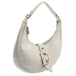 Dior White Cannage Leather D Flap Half Moon Hobo