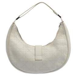 Dior White Cannage Leather D Flap Half Moon Hobo