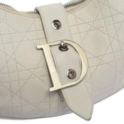 Dior White Cannage Leather D Flap Half Moon Hobo