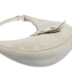 Dior White Cannage Leather D Flap Half Moon Hobo