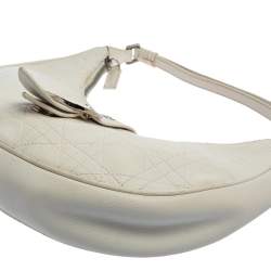 Dior White Cannage Leather D Flap Half Moon Hobo