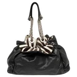 Pre Owned Dior Black/White Zebra Print Calfhair and Leather Le Trente Hobo