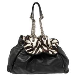 Pre Owned Dior Black/White Zebra Print Calfhair and Leather Le Trente Hobo