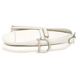 Pre Owned Dior White Leather Saddle Bag