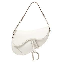 Pre Owned Dior White Leather Saddle Bag