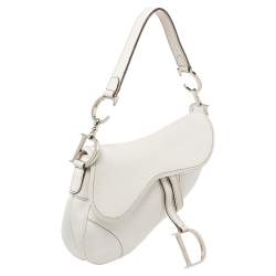 Pre Owned Dior White Leather Saddle Bag