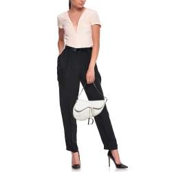 Pre Owned Dior White Leather Saddle Bag