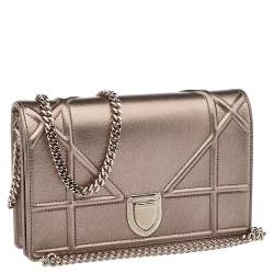 Pre Owned Dior Metallic Rose Gold Leather Diorama Wallet on Chain