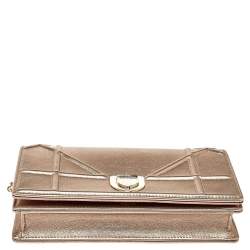 Pre Owned Dior Metallic Rose Gold Leather Diorama Wallet on Chain