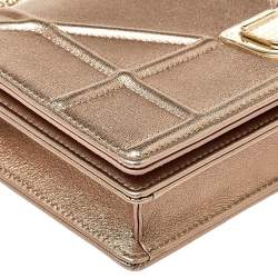 Pre Owned Dior Metallic Rose Gold Leather Diorama Wallet on Chain