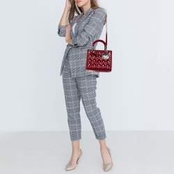 Pre Owned Dior Red Cannage Patent Leather Medium Lady Dior Tote